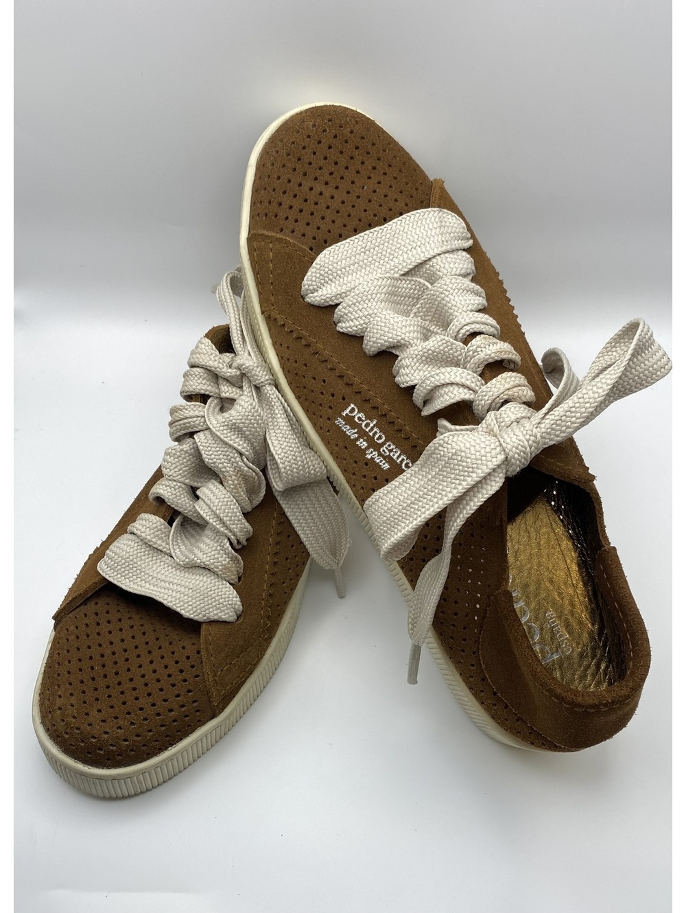 Pedro Garcia Brown Suede Perforated Sneakers Size 40
